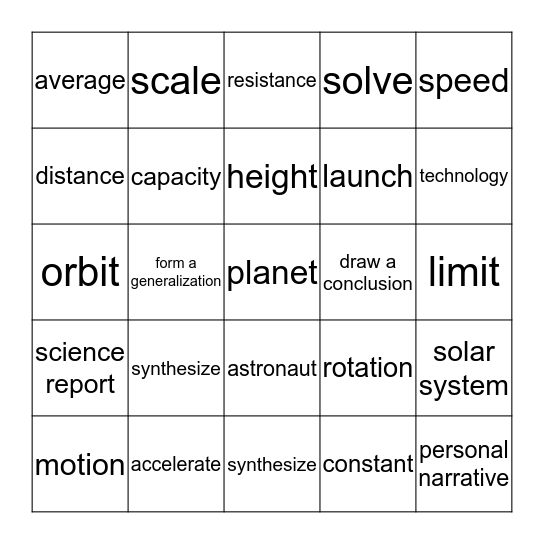 4th grade bingo - Unit 6 Moving Through Space Bingo Card