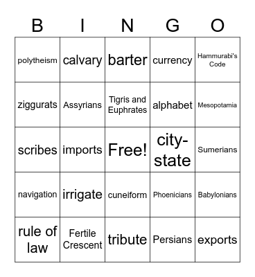 The Fertile Crescent Bingo Card