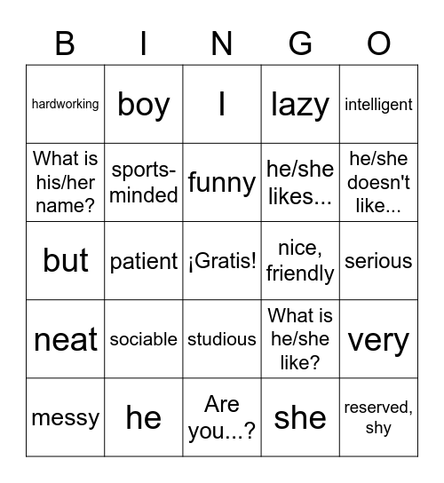 What are you like? Realidades 1B Bingo Card