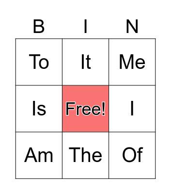 Sight Words Bingo Card