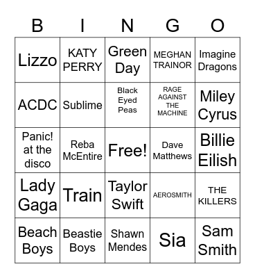 Musical Bingo Card