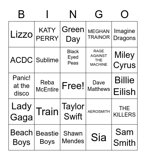 Musical Bingo Card