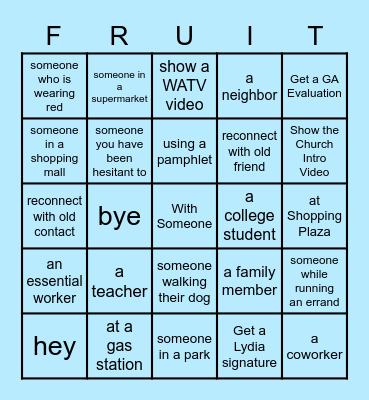 Temple Material List! Let's Make a Friend... Bingo Card