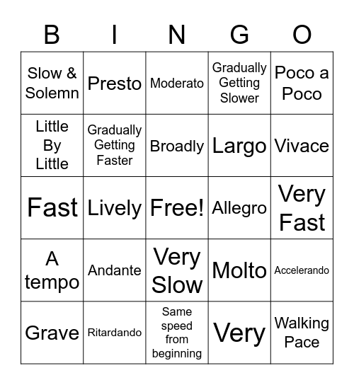 Tempo Bingo Card