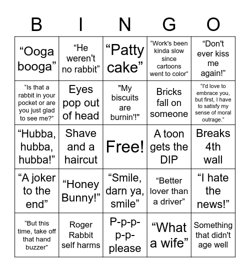 Who Framed Roger Rabbit Bingo Card