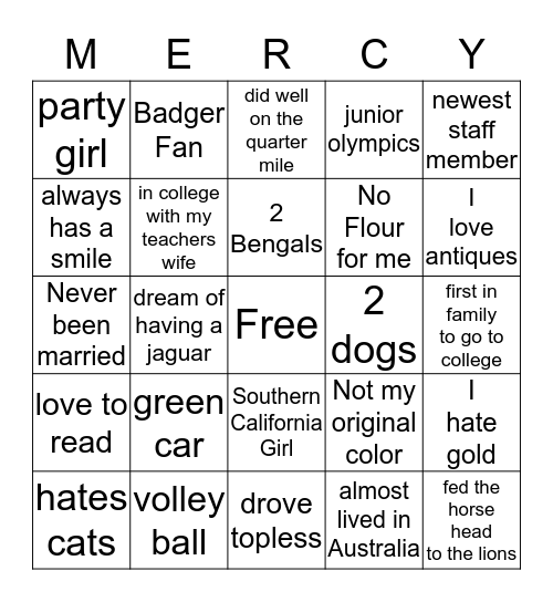 Get to Know our Staff Bingo Card