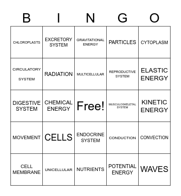 SCIENCE BINGO Card