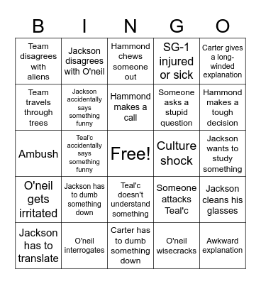 Star Gate Bingo Card