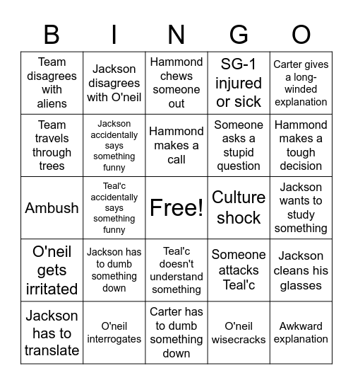 Star Gate Bingo Card