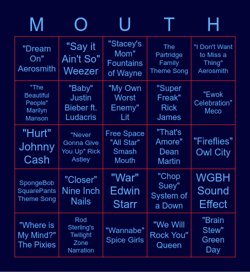 Neil Cicierega's Mouth Dreams Bingo Card