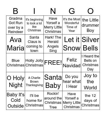 Christmas Songs Bingo Card