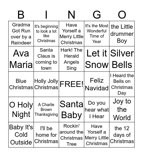 Christmas Songs Bingo Card