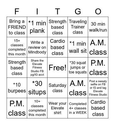FITGO October 2020 Bingo Card