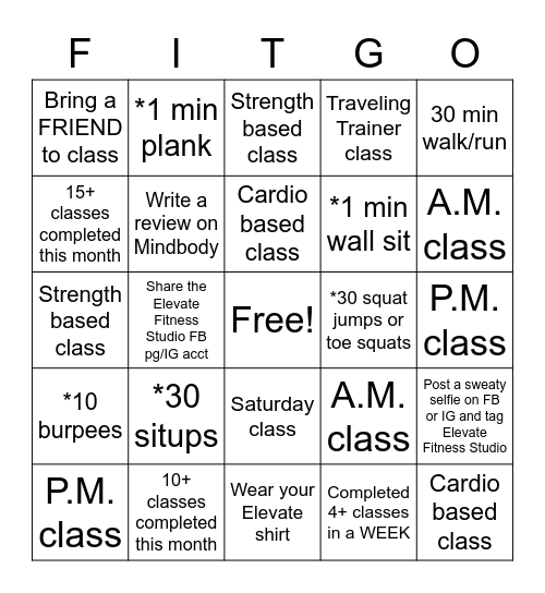 FITGO October 2020 Bingo Card
