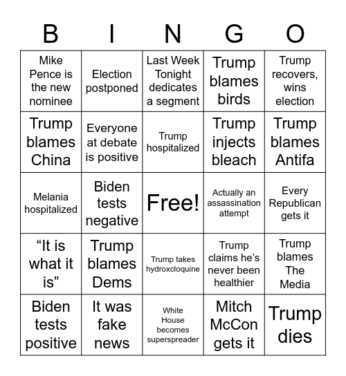 Trump has COVID bingo Card