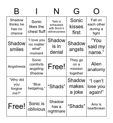 Sonadow fic bingo Card