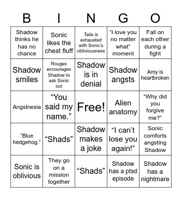 Sonadow fic bingo Card