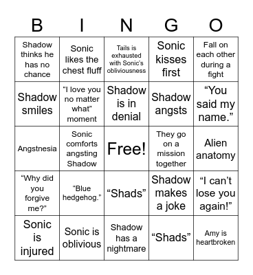 Sonadow fic bingo Card