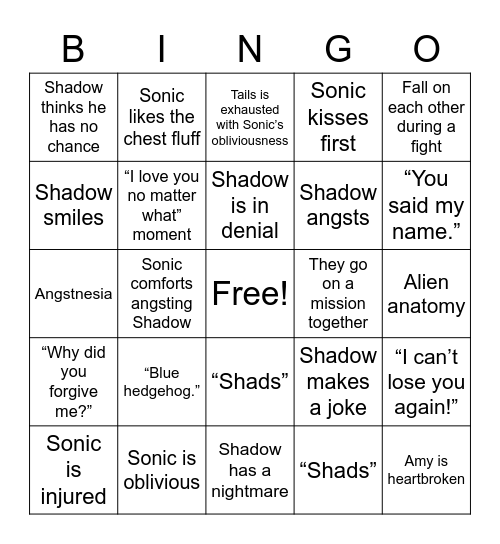 Sonadow fic bingo Card