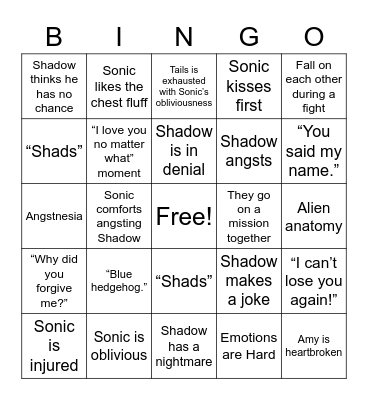 Sonadow fic bingo Card