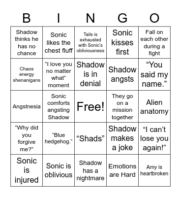 Sonadow fic bingo Card