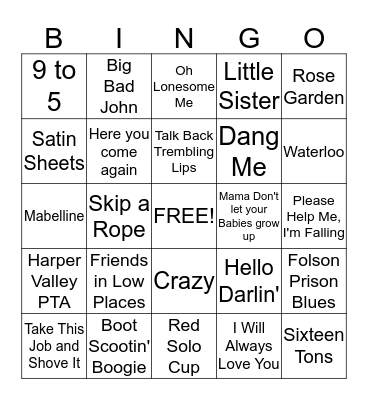 Country Songs Bingo Card