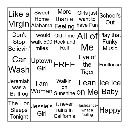 70s 80s and beyond Bingo Card