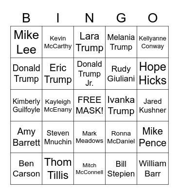 Trump & Friends COVID Bingo Card