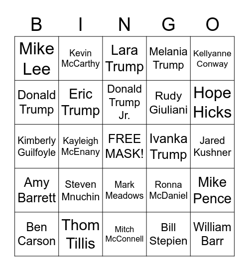 Trump & Friends COVID Bingo Card