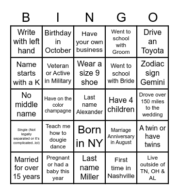 Miller’s Bingo Card
