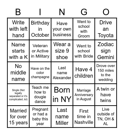 Miller’s Bingo Card