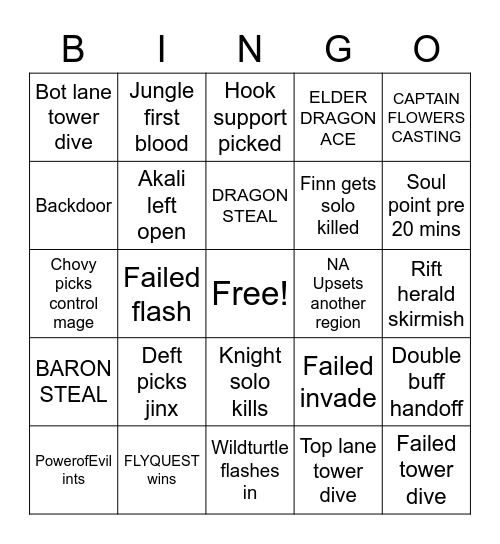 League Worlds 10/3 Bingo Card