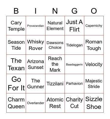 Berwick Inner Wheel - Oaks Day Bingo Card