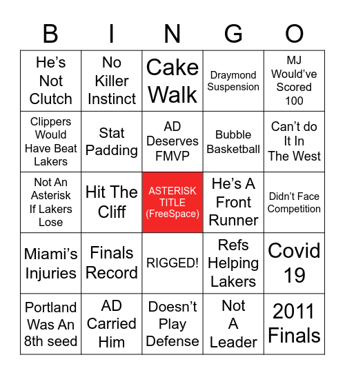Lebron Hater Bingo Card
