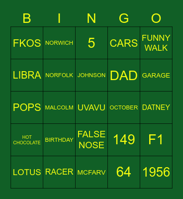 Rusty's Birthday Bingo Card