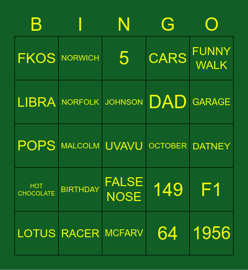 Rusty's Birthday Bingo Card
