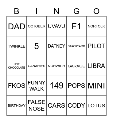 Rusty's Birthday Bingo Card