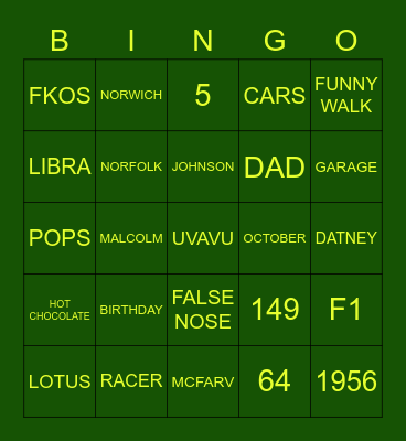 Rusty's Birthday Bingo Card