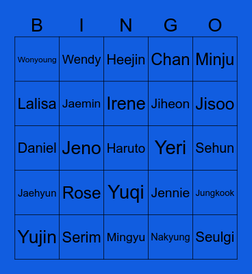 Boy/girl group Bingo Card