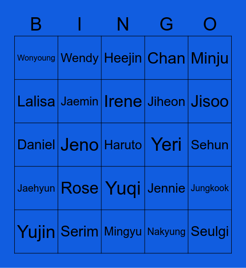 Boy/girl group Bingo Card