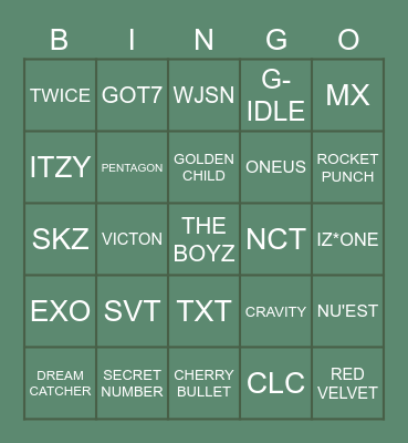 GIRL/BOY GROUP Bingo Card