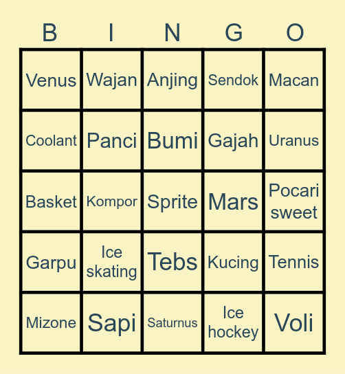 Bingo 𝐏𝐔𝐁𝐈. Bingo Card