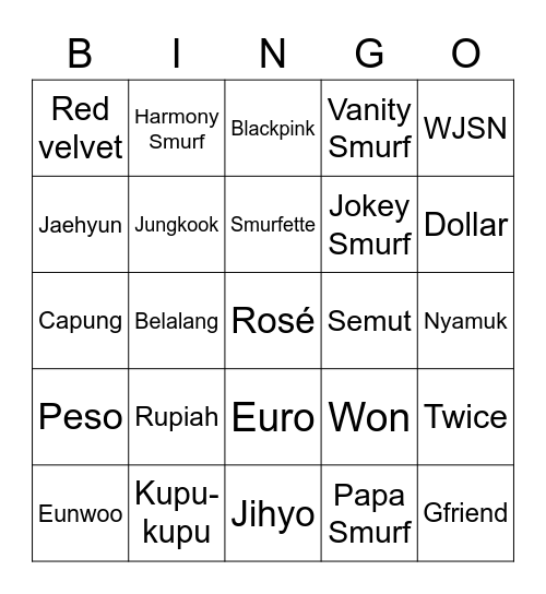 bprojee Bingo Card