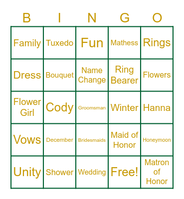 Hanna's Bridal Bingo Card