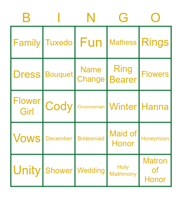 Hanna's Bridal Bingo Card