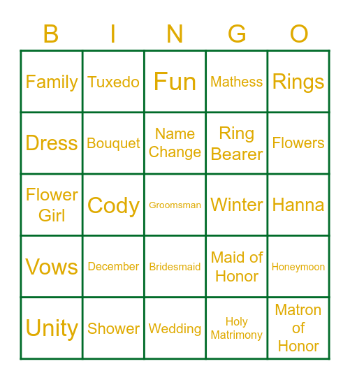 Hanna's Bridal Bingo Card