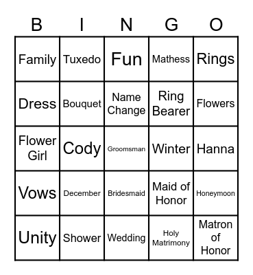 Hanna's Bridal Bingo Card