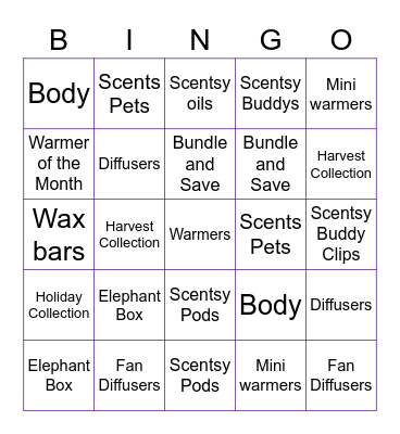 Scentsy Bingo Card