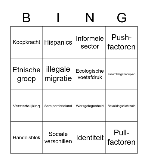 Begrippen Bingo Havo 4 Bingo Card