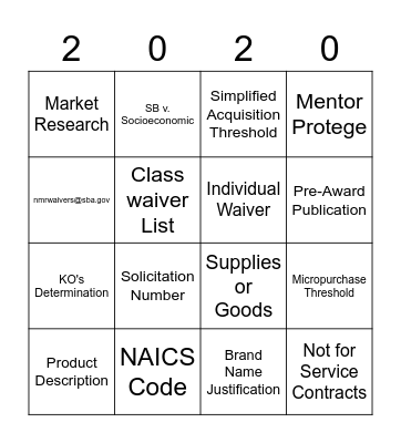NMR BINGO Card